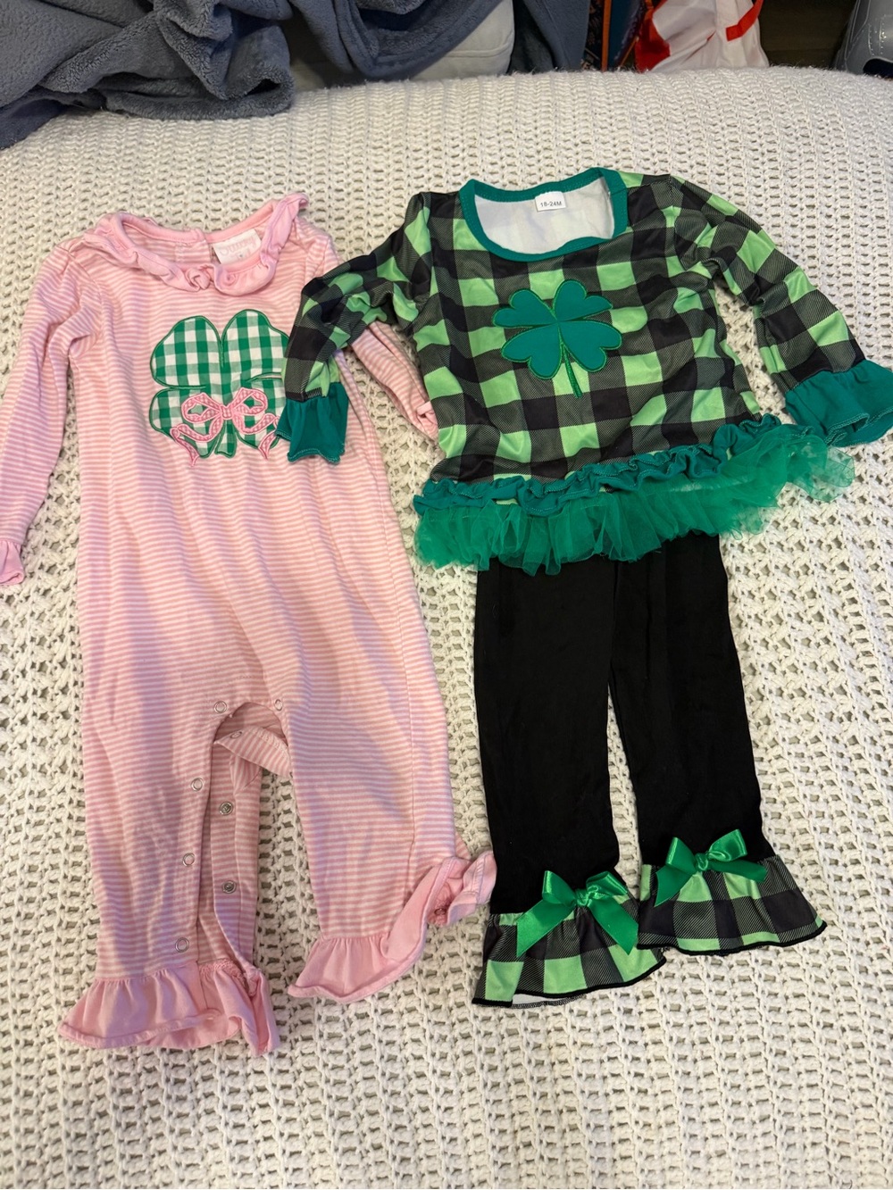 Green Plaid Shamrock Ruffle Kids Costume Outfit